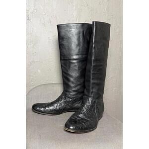 1970's-80's Black Knee-High Boots Ostrich Leather size 8/8.5 US Women's